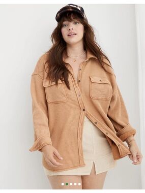 Aerie Lumberjane waffle knit cotton blend button down jacket